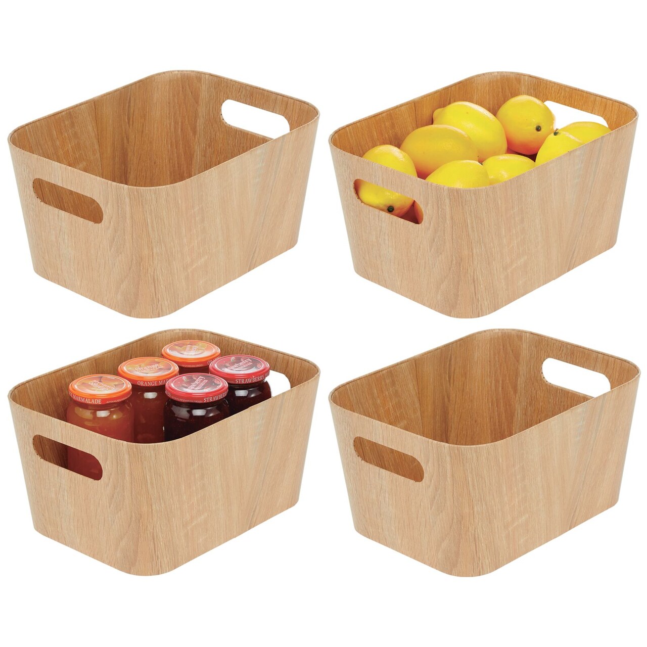 mDesign Wood Print Kitchen Food Storage Organizer Bin - 4 Pack